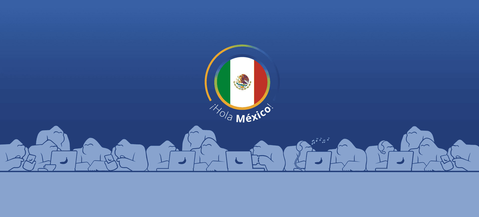 Gorilla Logic graphic of gorillas on a computer with a Mexican flag